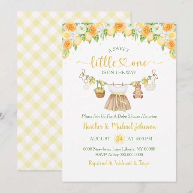 Invitación A Sweet Little One Lemon Citrus Floral Baby Shower (Anverso / Reverso)