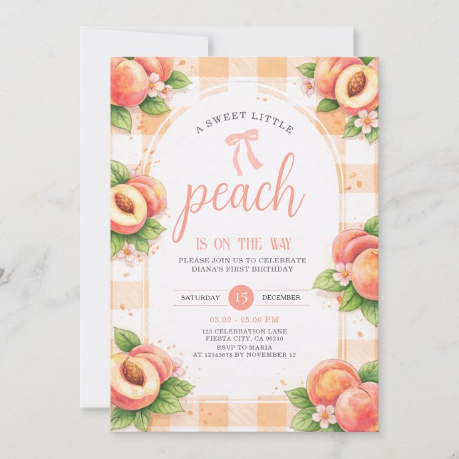 Invitación A Sweet Little Peach Birthday Invitation (Anverso)