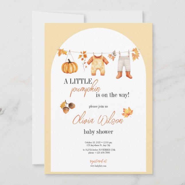 Invitación A Sweet Little Pumpkin Baby Shower Invitation  (Anverso)