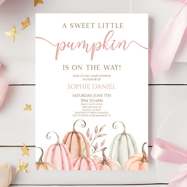 Invitación A Sweet Little Pumpkin Pink Orange Baby Shower (Subido por el creador)
