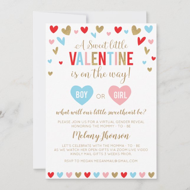 Invitación A Sweet little VALENTINE Gender Reveal (Anverso)