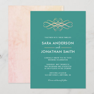 Invitación a Swirl de los Bodas verde azulados y N