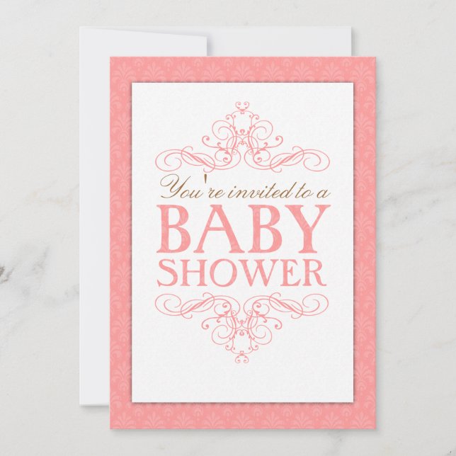 Invitación a Swirl Fancy Sweet Pink Baby Shower (Anverso)