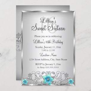 Invitación a Swirl Floral Plata verde azulada Dulc