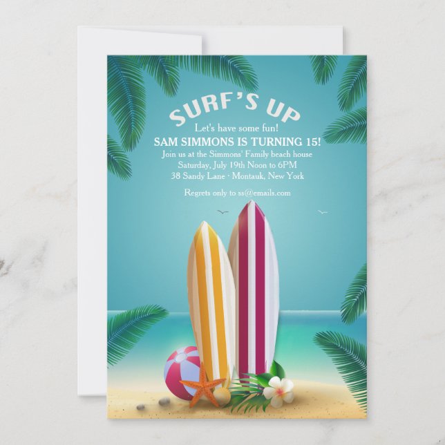 Invitación a tablas de surf de Fiesta de playa (Anverso)