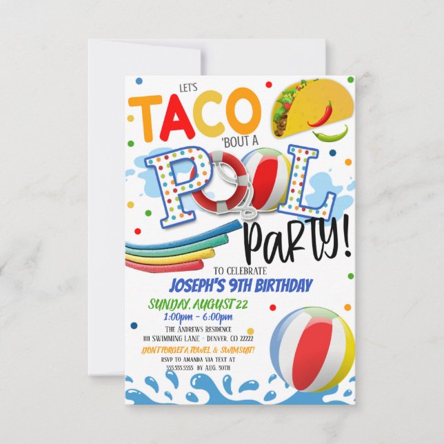 Invitación a Tacos y Fiesta en la Piscina (Anverso)