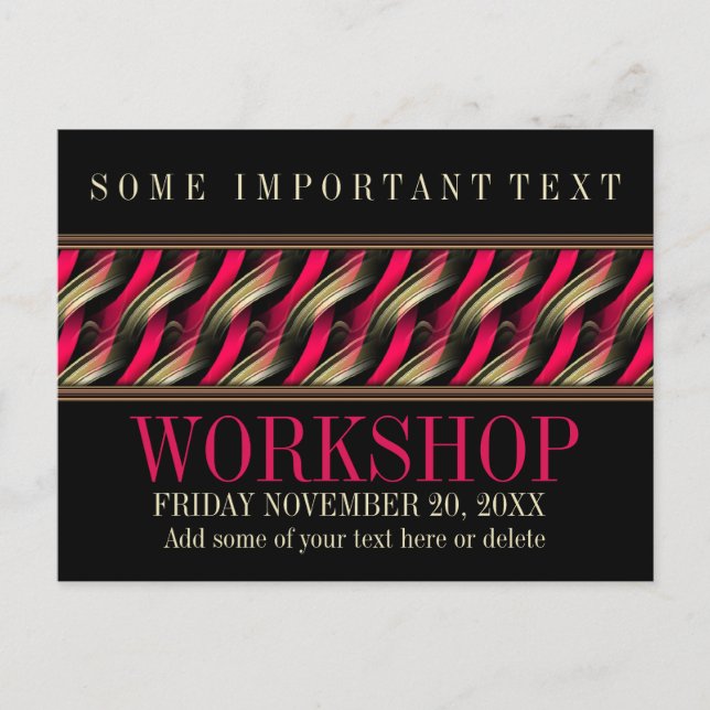 Invitación a Taller Sleek Stylish Black+Pink (Anverso)