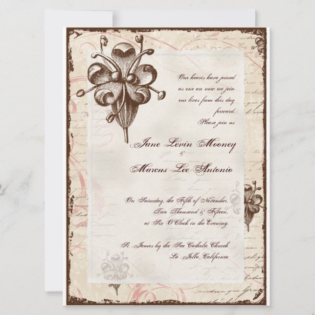 Invitación a tarjeta Boda de Swirl Damask de choco (Anverso)