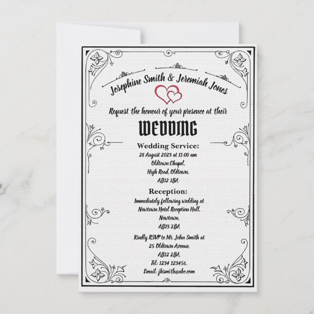 Invitación a tarjeta de 1 cara del Boda del corazó (Anverso)