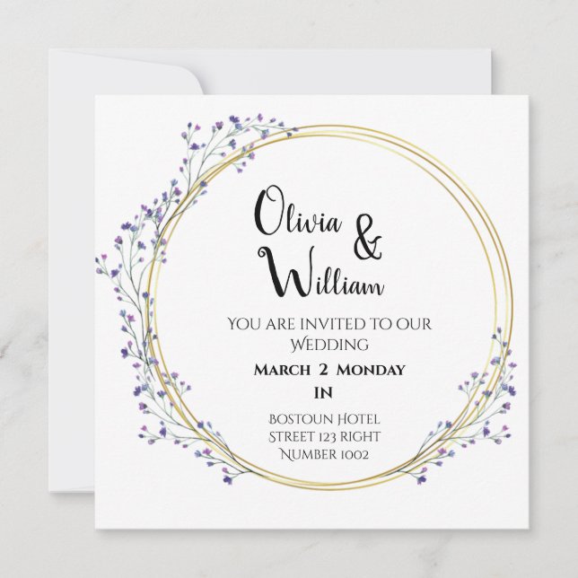 Invitación a tarjeta de boda floral simple (Anverso)