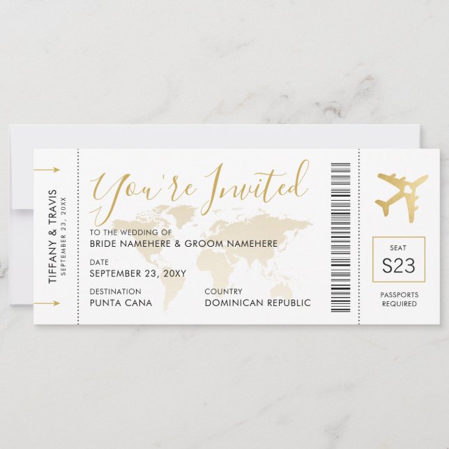 Invitación a tarjeta de embarque de boda de destin (Anverso)