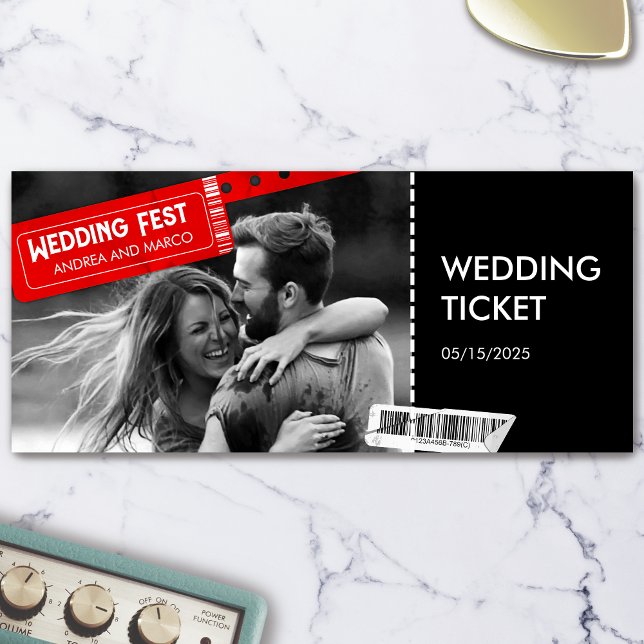 Invitación a tarjeta de embarque para Boda de roca (Rock and Roll Wedding Boarding Pass Invitation)