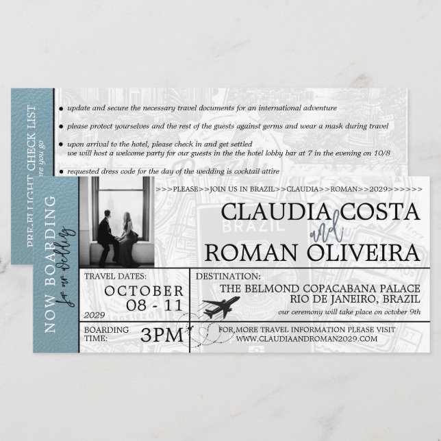 Invitación a tarjeta de embarque para Boda de Slat (Anverso / Reverso)