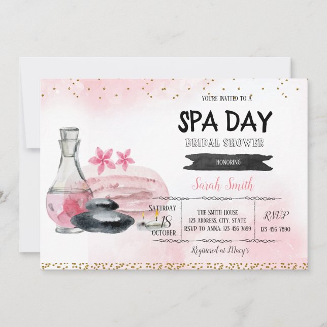 Invitación a tarjeta de novia del día de Spa (Anverso)