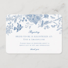 Invitación a tarjeta de registro de Blue Toile Jou