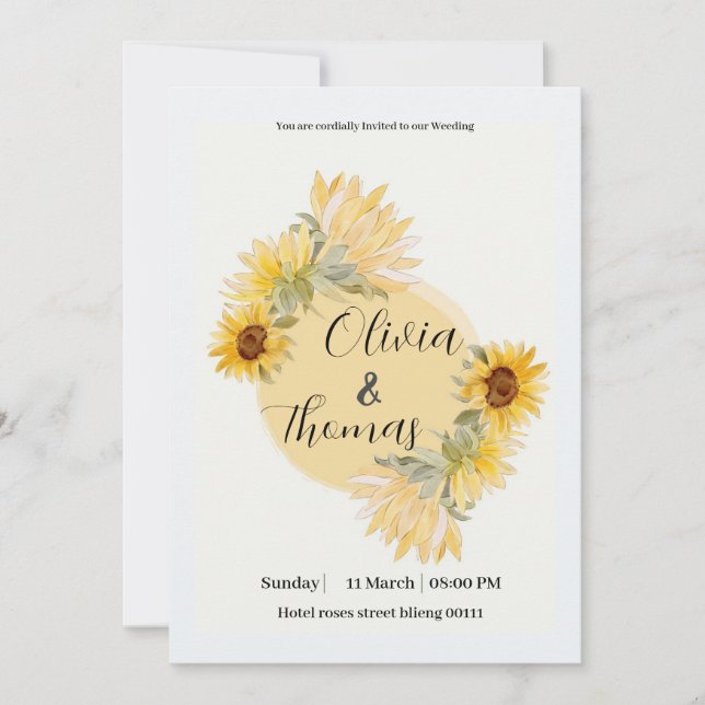 invitación a tarjeta de soldadura de girasol moder (Anverso)