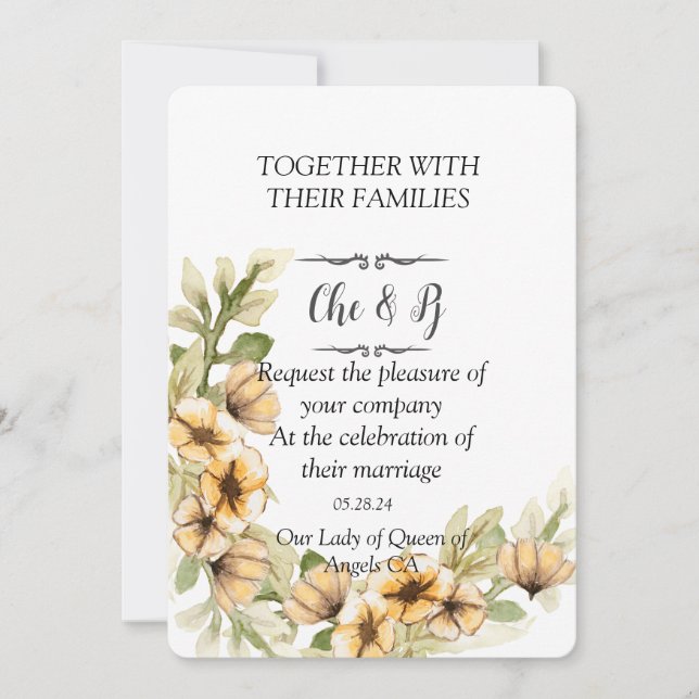 Invitación a tarjeta floral boda (Anverso)