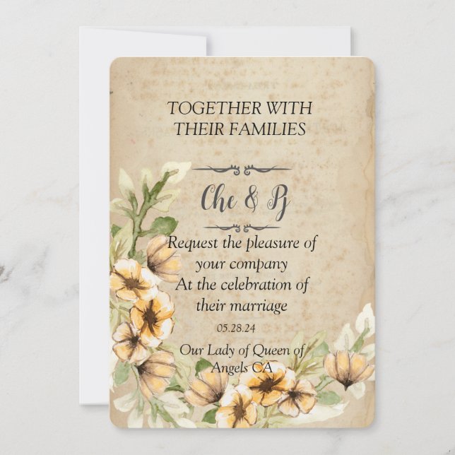 Invitación a tarjeta floral de Boda ruso (Anverso)