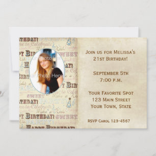 Invitación a tarjeta fotográfica de texto de cumpl