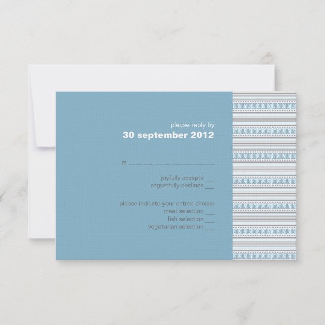 Invitación a tarjeta Fret Stripe Cornflower RSVP (Anverso)