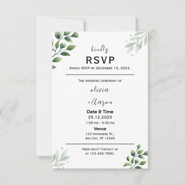 Invitación a tarjeta RSVP de Boho Greenery (Anverso)
