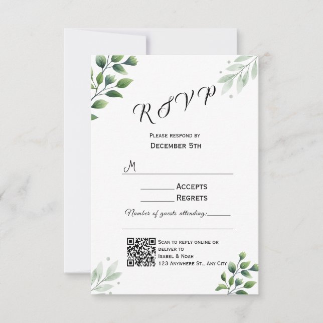 Invitación a tarjeta RSVP de vegetación moderna (Anverso)