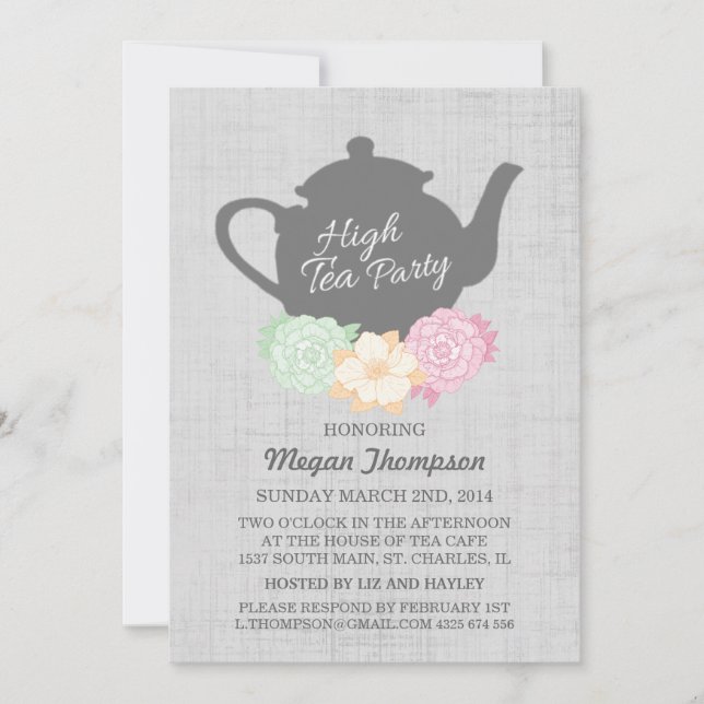 Invitación a té alto de tetera (Anverso)