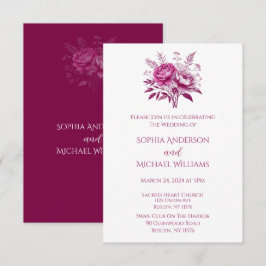 Invitación a tema de color de agua magenta peonía-