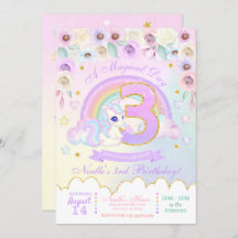Invitación a tercer cumpleaños de Pastel Rainbow U