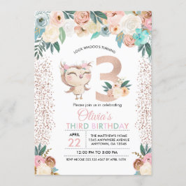 Invitación a tercer cumpleaños de Peachy Owl