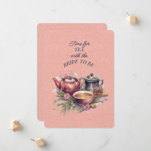 Invitación a tetera de Fiesta de té de novia rosad