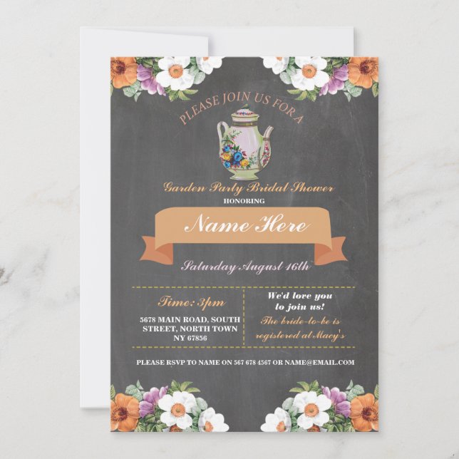 Invitación a tetera del Fiesta de la ducha nupcial (Anverso)