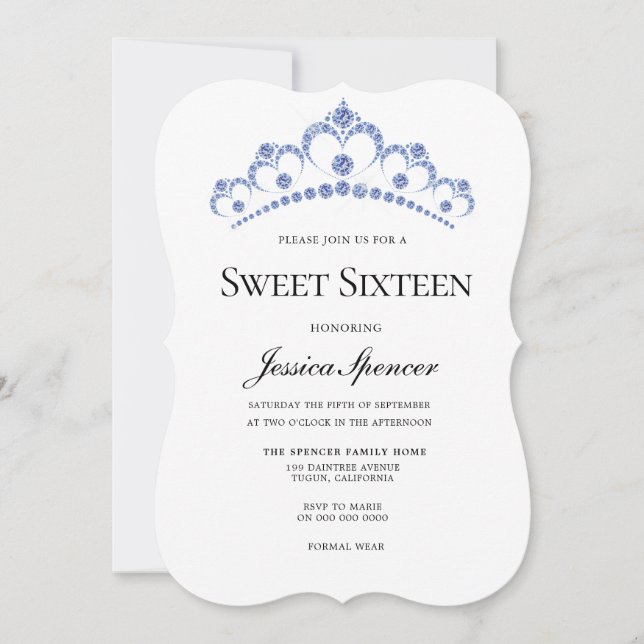 Invitación a tiara dulce de diamante azul de la ma (Anverso)