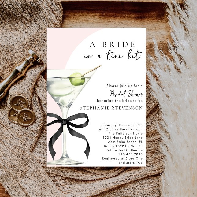 Invitación A Tini Bit Black Bow Martini Pink Bridal Shower (Subido por el creador)