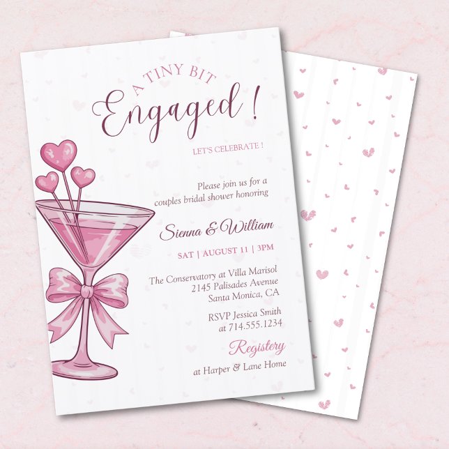 Invitación A Tini Bit Engaged Pink Martini Couple Shower (Subido por el creador)
