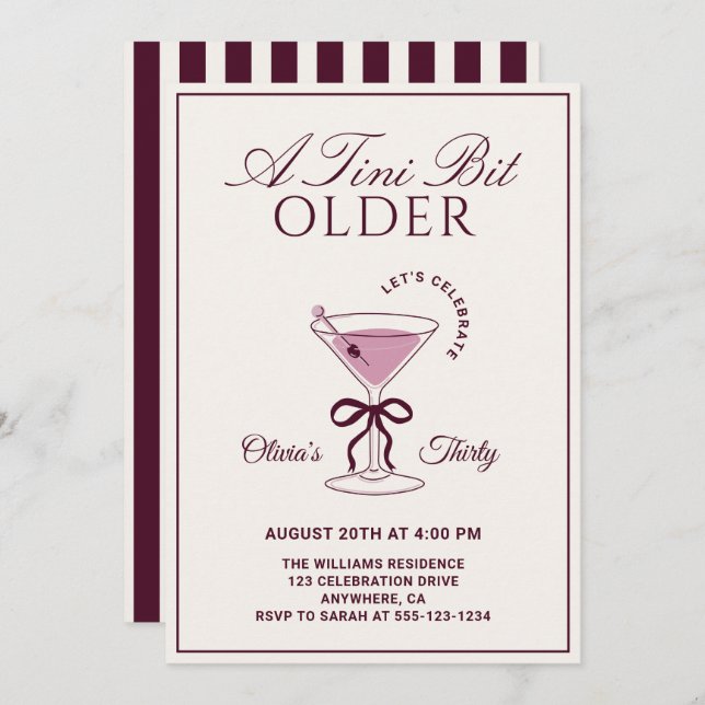 Invitación A Tini Bit Older Burgundy 30th Martini Birthday (Anverso / Reverso)