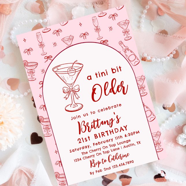 Invitación A Tini Bit Older Coquette Cherry Martini Birthday (Subido por el creador)