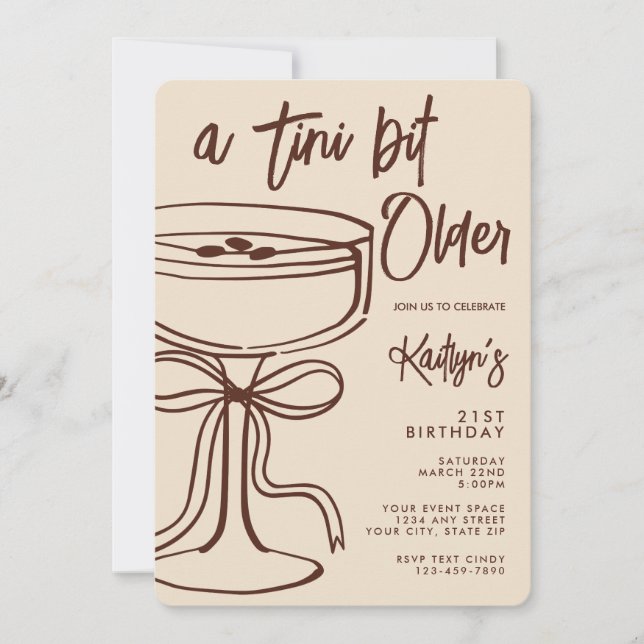 Invitación A Tini Bit Older Espresso Martini 21st Birthday (Anverso)