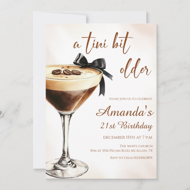 Invitación A Tini Bit Older Espresso Martini Birthday (Anverso)
