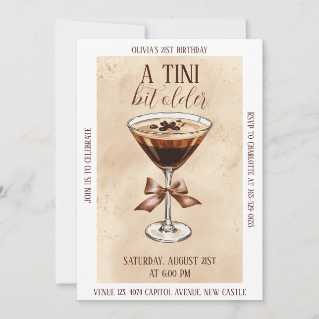 Invitación A Tini Bit Older Espresso Martini Birthday Party (Anverso)