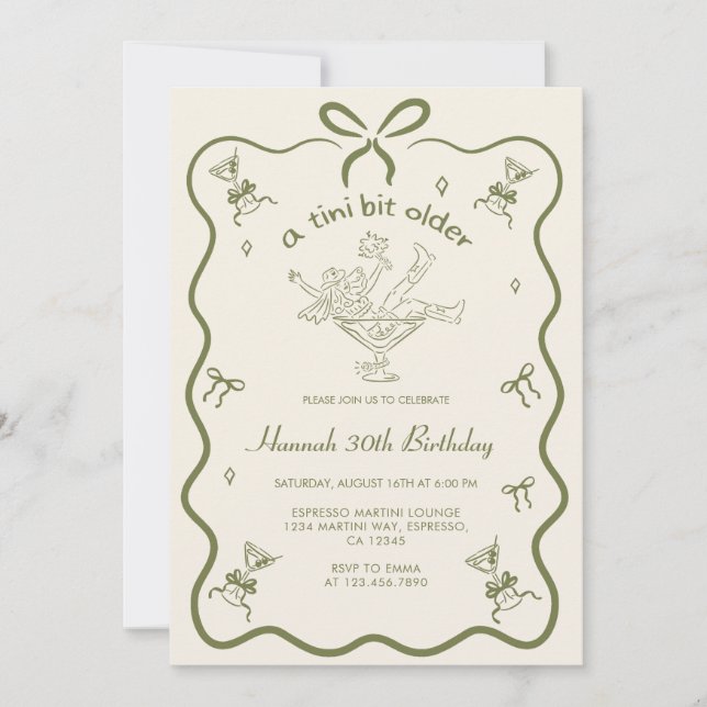 Invitación A Tini Bit Older Espresso Martini Bow Birthday  (Anverso)
