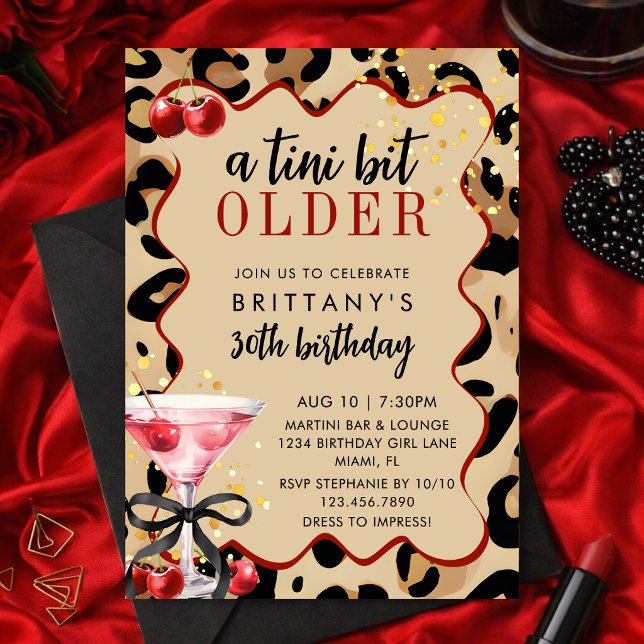 Invitación A Tini Bit Older Leopard Cherry Martini Birthday  (Subido por el creador)