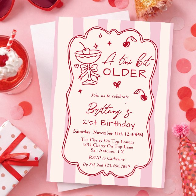 Invitación A Tini Bit Older Retro Cherry Martini Birthday (Subido por el creador)