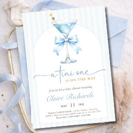 Invitación A Tini One Blue Bow Stripes Boy Baby Shower Arched