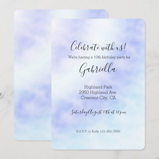Invitación a    tinte azul Aqua Blanco Púrpura (Anverso / Reverso)