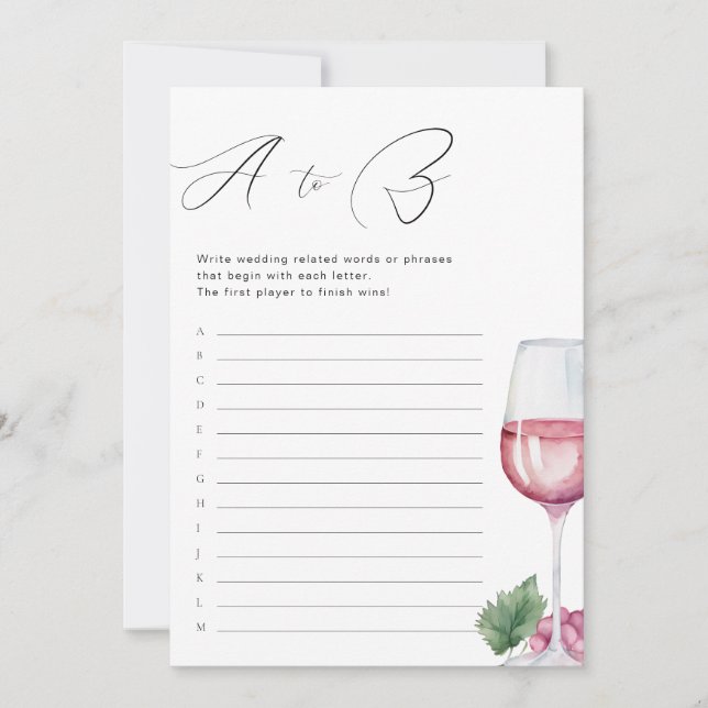 Invitación A to Z Vino before Vows Bridal Shower Game (Anverso)