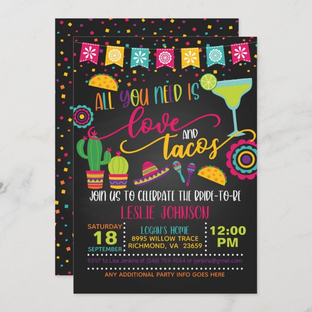 Invitación a Todo lo que Necesitas es Amor y Tacos (Anverso / Reverso)