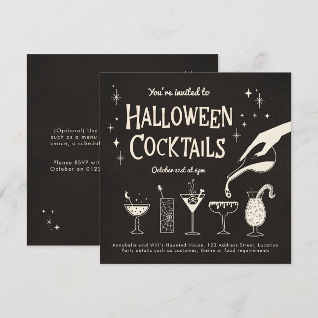 Invitación a tomar bebidas y cócteles de Halloween (Anverso / Reverso)