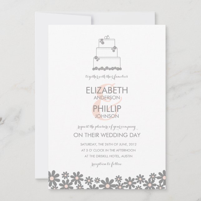 Invitación a tomar Boda floral rosa (Anverso)