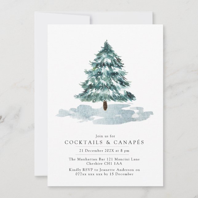 Invitación a tomar cócteles para Navidades de pino (Anverso)
